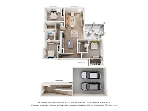 Floor plan for 3 beds, 2 baths, 1740 sqft